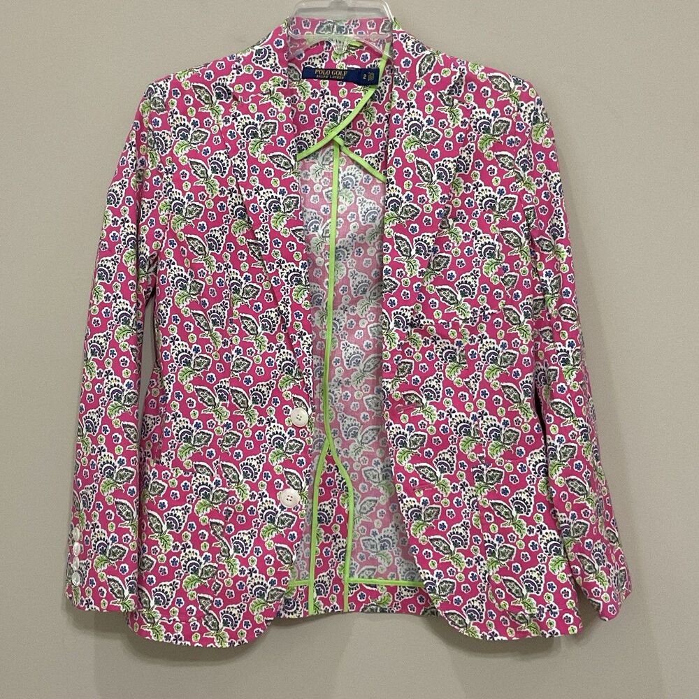 Polo Golf Floral Blazer Ralph Lauren Jacket Sz 2 Pink Colorful Cruise $225